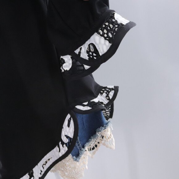 Joseph Ribkoff | Black Tunic Top 6 Cold Shoulder Embroidered Ruffle Hem - Picture 2 of 7